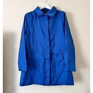 Ubu Womens Houndstooth Rain Coat Jacket with Hood Size Medium Blue Lightweight